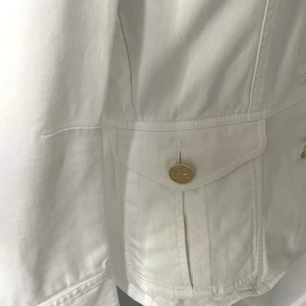 Tory Burch White Military Safari Utility Jacket Gold Buttons Size 8 🤍✨